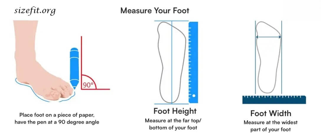 Complete foot length to shoe size conversion chart showing measurements in centimeters and inches with corresponding US, UK, EU, and JP shoe sizes